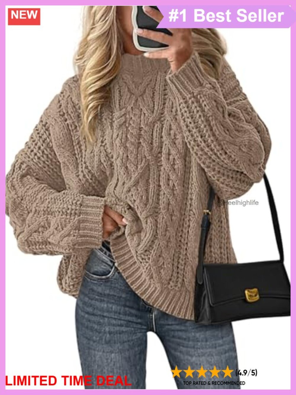 Women's Oversized Chunky Cable Knit Crewneck Pullover Sweater